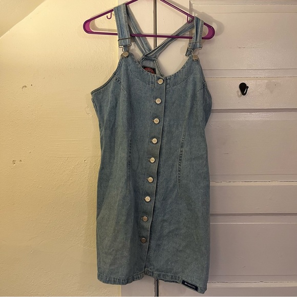 Vintage 90’s Denim Button Up Overall Dress - Picture 1 of 7